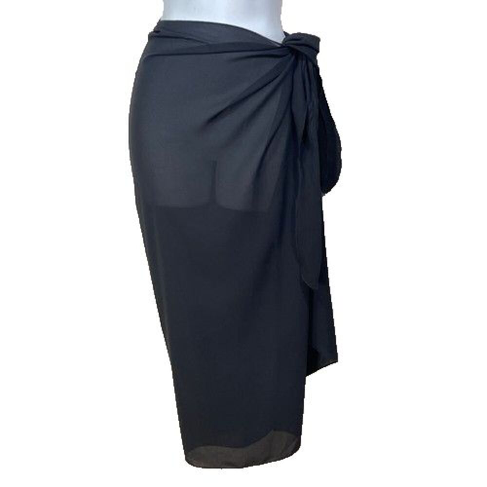 Dotti Sheer Black Sarong Wrap Swim Coverup Skirt Shawl One Size Long Length